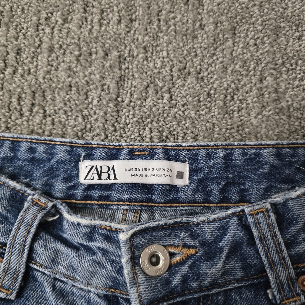 Zara Z1975 Womens 2 High Rise Straight Leg Cuffed Jeans Blue 100% Cotton - Picture 2 of 9
